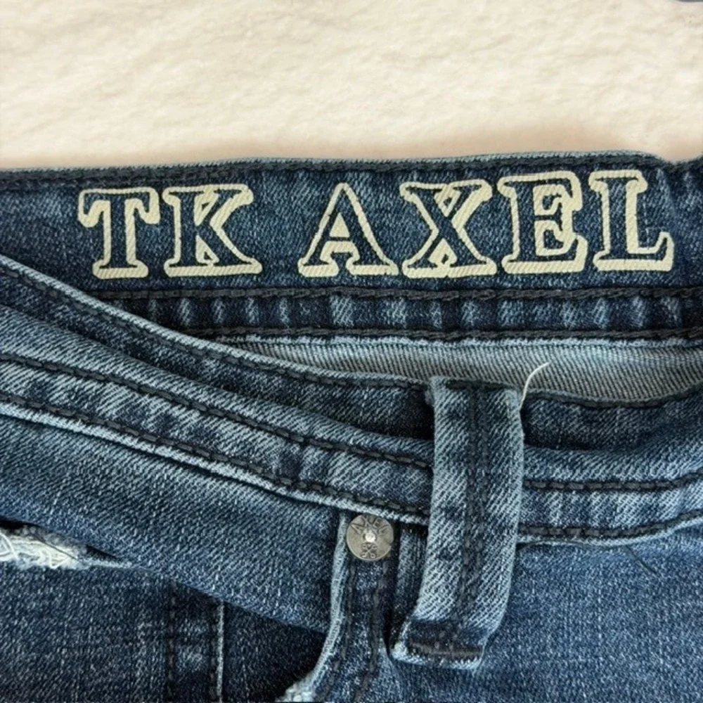 TK Axel Slim Boot Jeans Mens 34x32 Medium Wash Blue Stretch Embroidered Pockets
